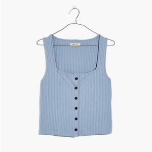 Madewell Ribbed Button-Front Crop Tank in Terrace Blue